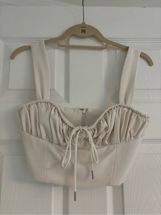 House of CB Tops - House of CB Cream Ruched Drawstring Crop Top